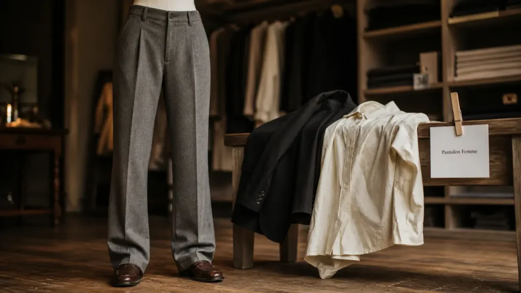 Mode pantalon femme : pantalon taille haute droit gris