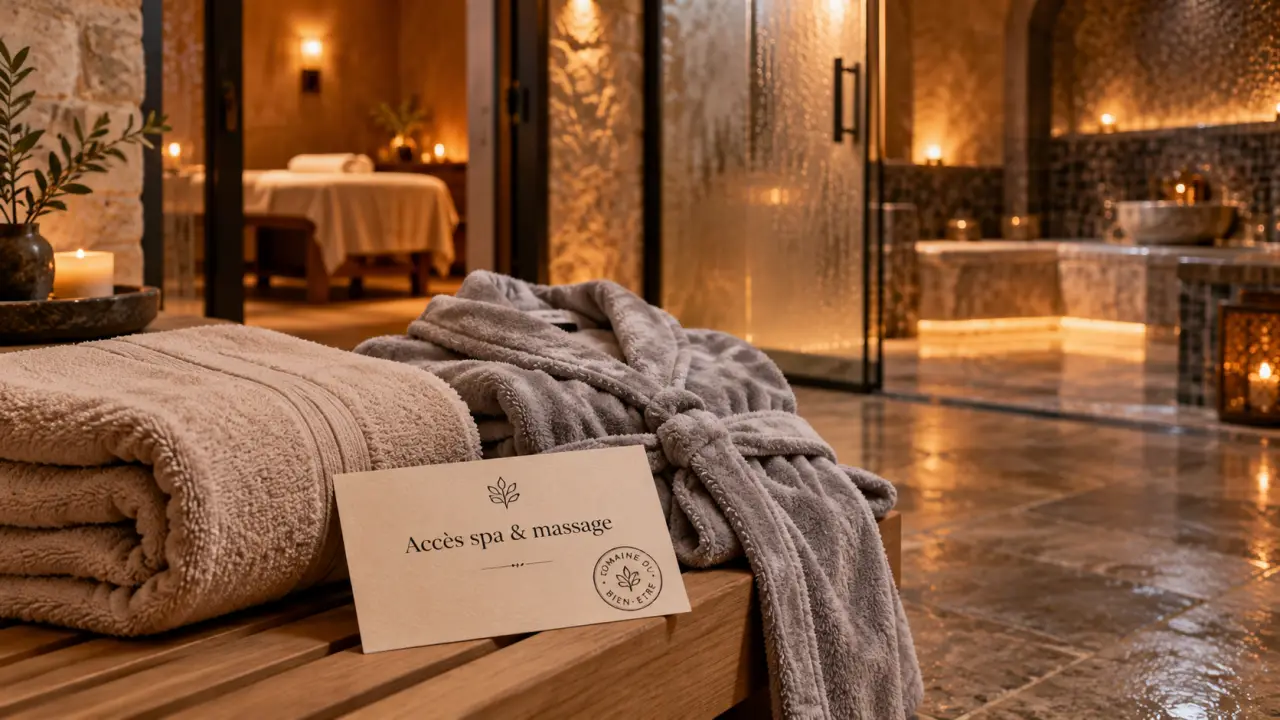 Massage antibes en spa, serviette et peignoir, accès spa & massage
